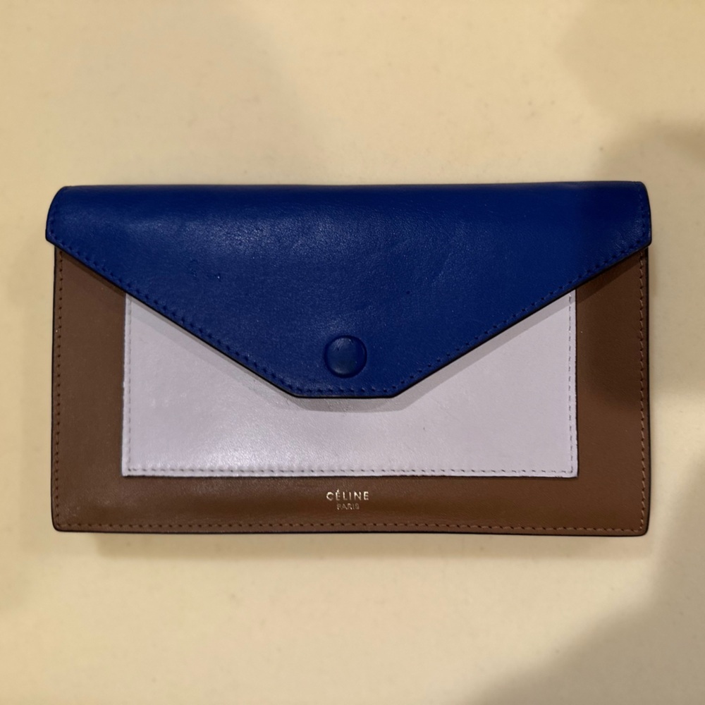 Celine Blue, White, and Brown Leather Wallet